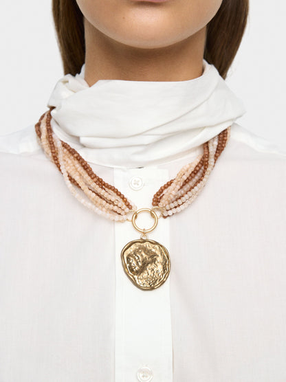 Multi-Collar With Beads With Irregular Pendant