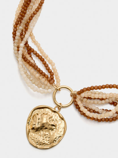 Multi-Collar With Beads With Irregular Pendant