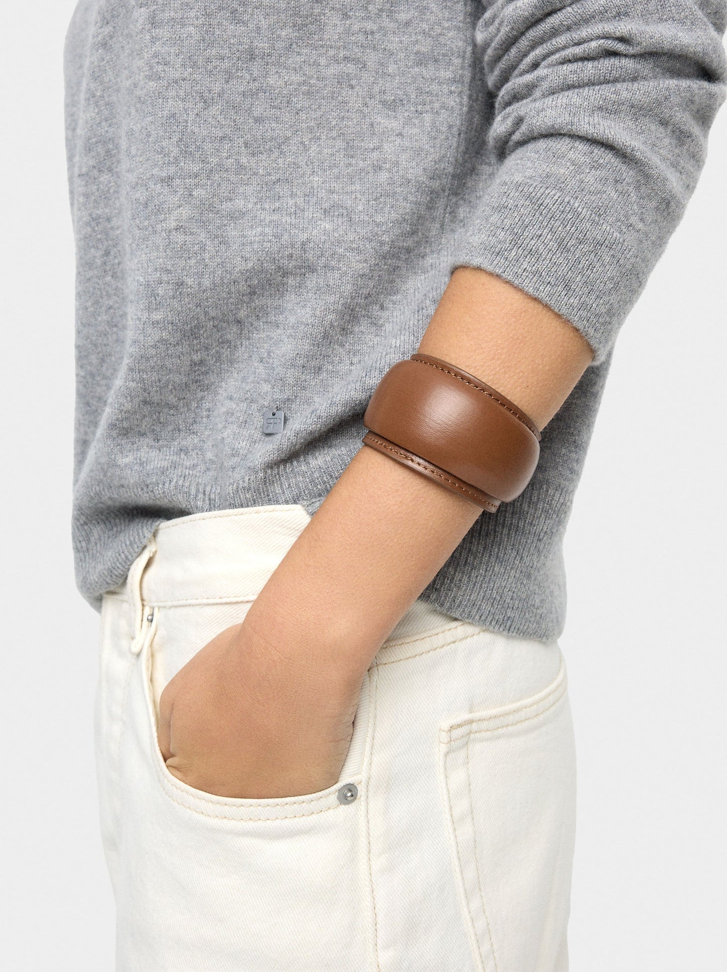 Rigid Bracelet With Leather-Effect