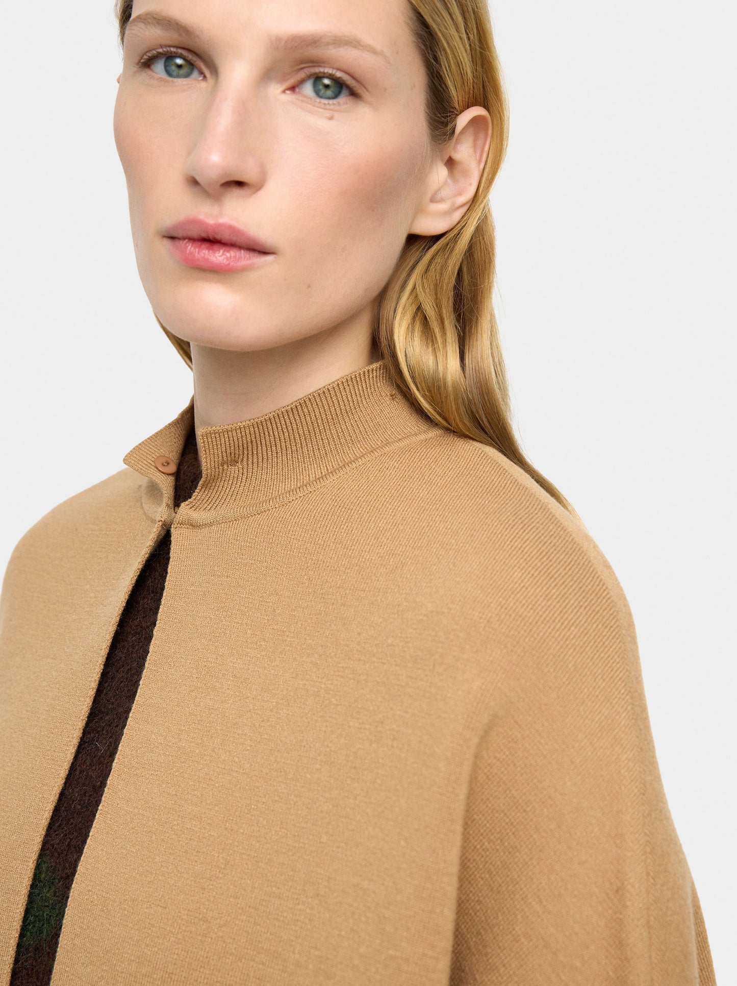 Knit Poncho With Fur-Effect Collar