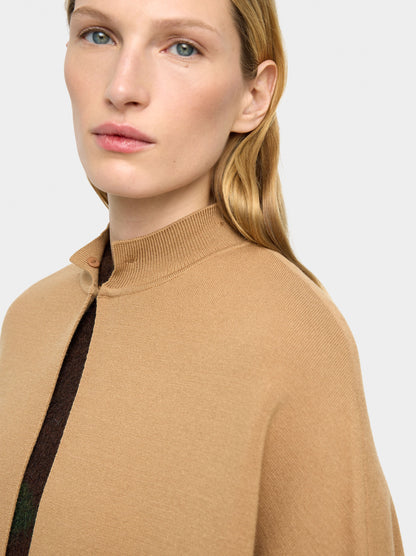 Knit Poncho With Fur-Effect Collar