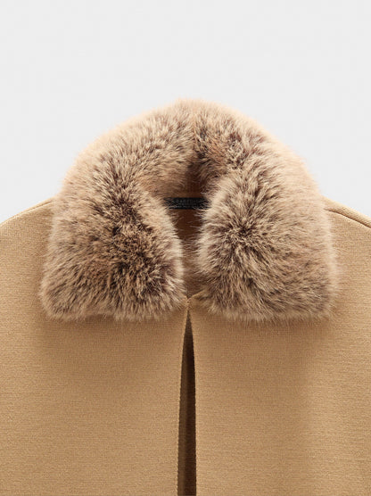 Knit Poncho With Fur-Effect Collar