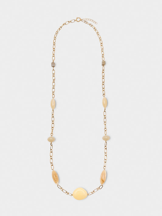 Necklace With Links, Beads, Stone Effect