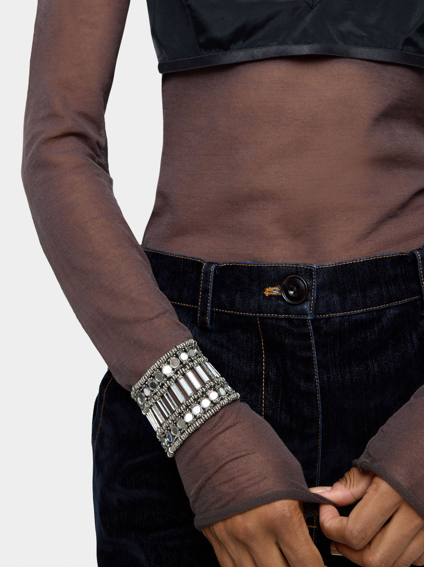 Wide Elastic Bracelet With Mirrors