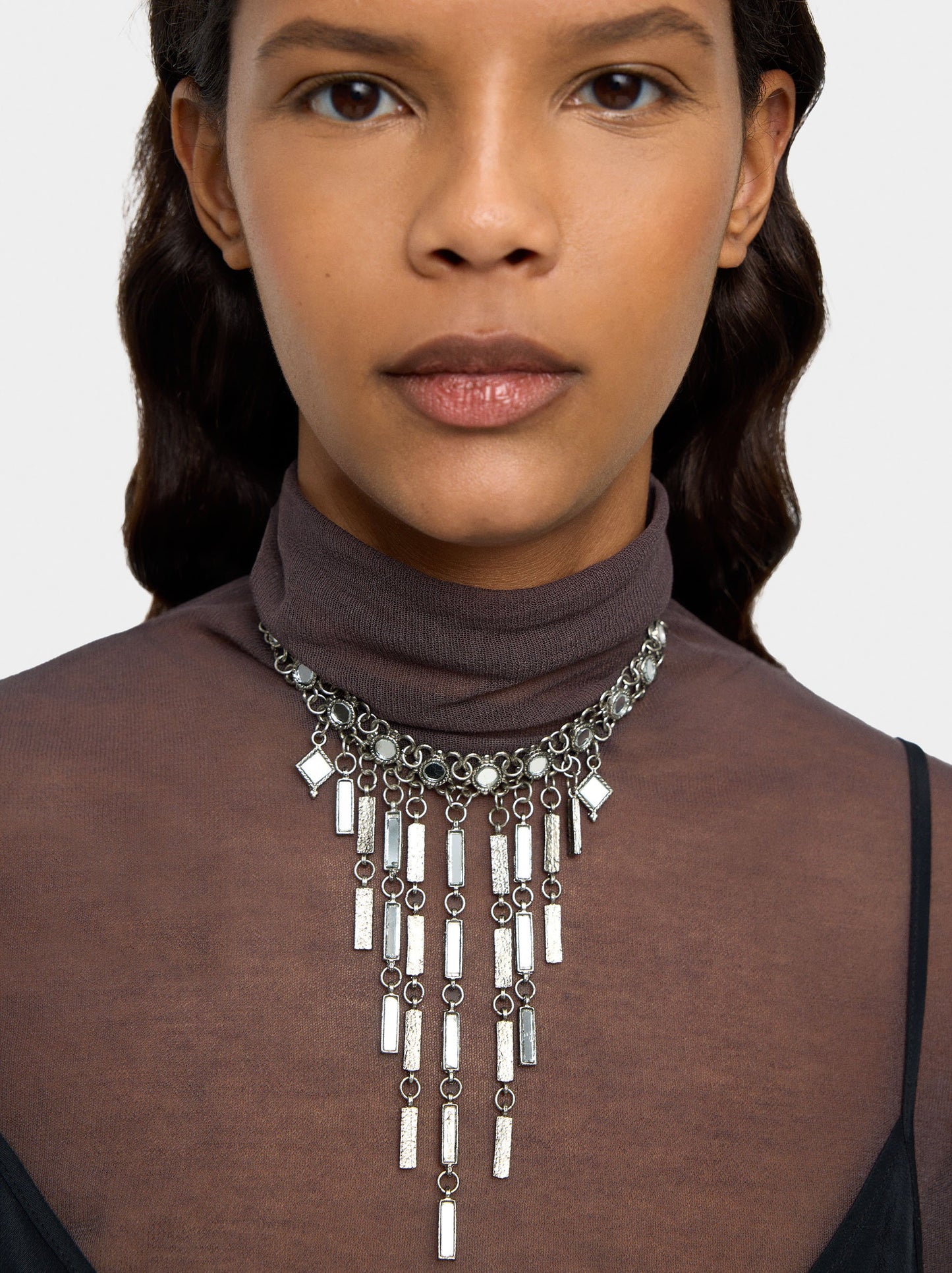 Short Necklace With Mirror Bars Pendants