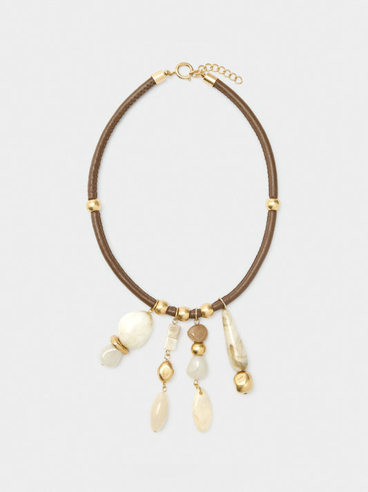 Necklace With Cord And Stone-Effect Pendants