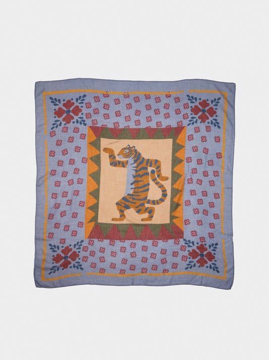Square Printed Scarf With Wool Blend