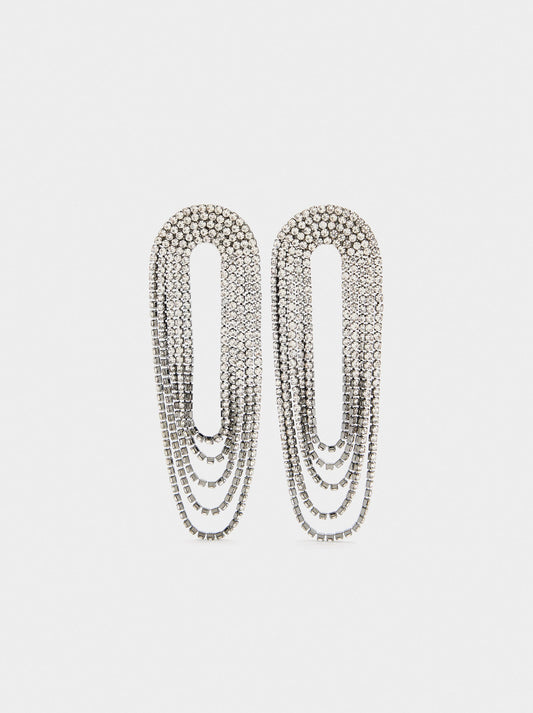 Oval Chain Earrings With Crystals