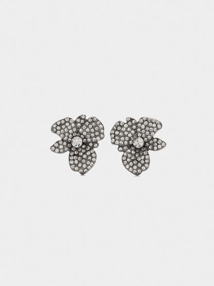Flower Earrings With Crystals