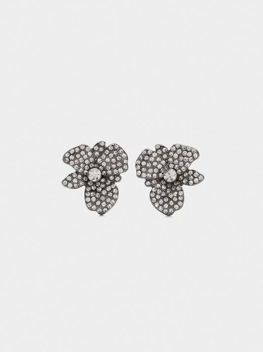 Flower Earrings With Crystals