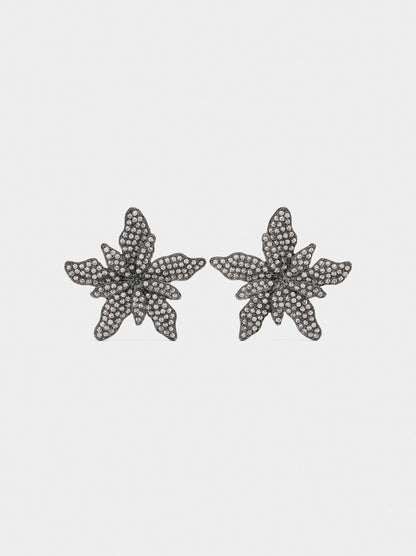 Flower Earrings With Crystals