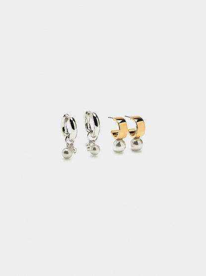 Set Of Hoop Earrings With Pearls And Crystals