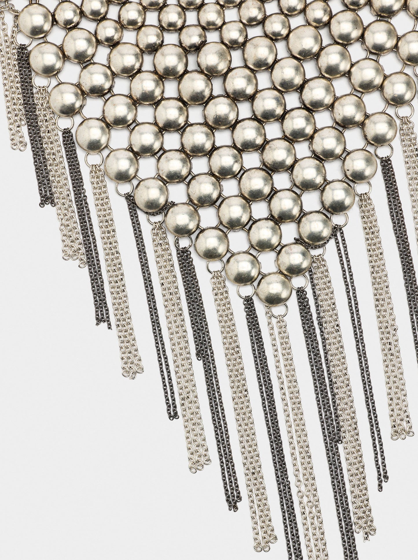 Short Bib Necklace With Metallic Fringes