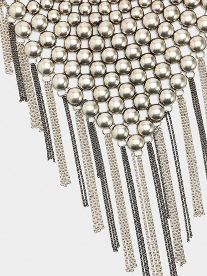 Short Bib Necklace With Metallic Fringes
