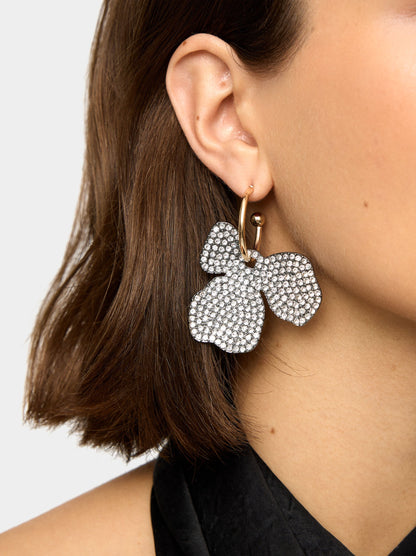 Open Hoop Earrings With Flower And Crystals Pendant