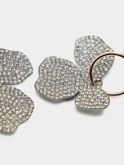 Open Hoop Earrings With Flower And Crystals Pendant
