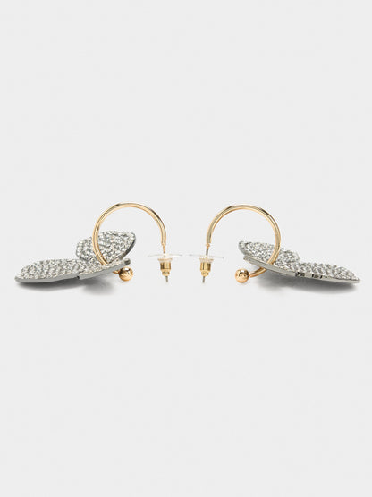 Open Hoop Earrings With Flower And Crystals Pendant