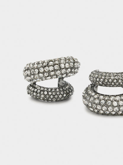 Open Hoop Earrings With Double Effect With Crystals