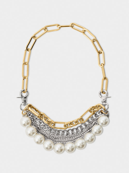 Necklace With Pearls And Bicolor Links