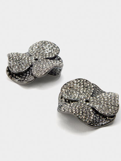 Maxi Open Hoop Earrings With Flower And Crystals