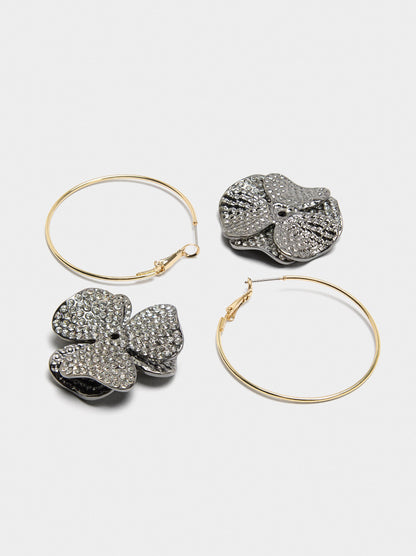 Maxi Open Hoop Earrings With Flower And Crystals