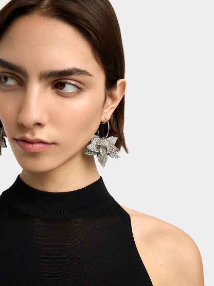 Maxi Flower Hoop Earrings With Crystals