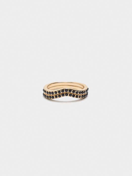 Double Ring With Wave And Crystals