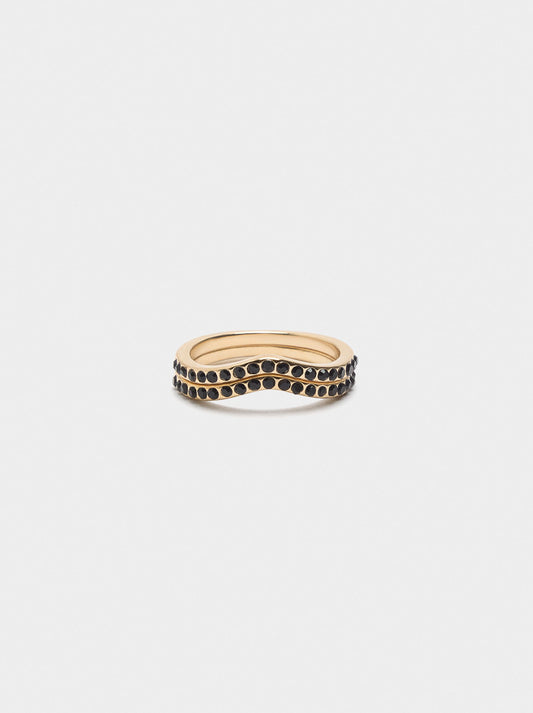 Double Ring With Wave And Crystals