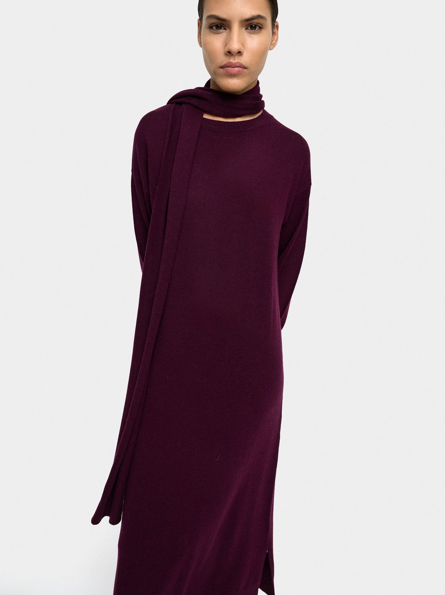 Midi Knit Dress With Scarf