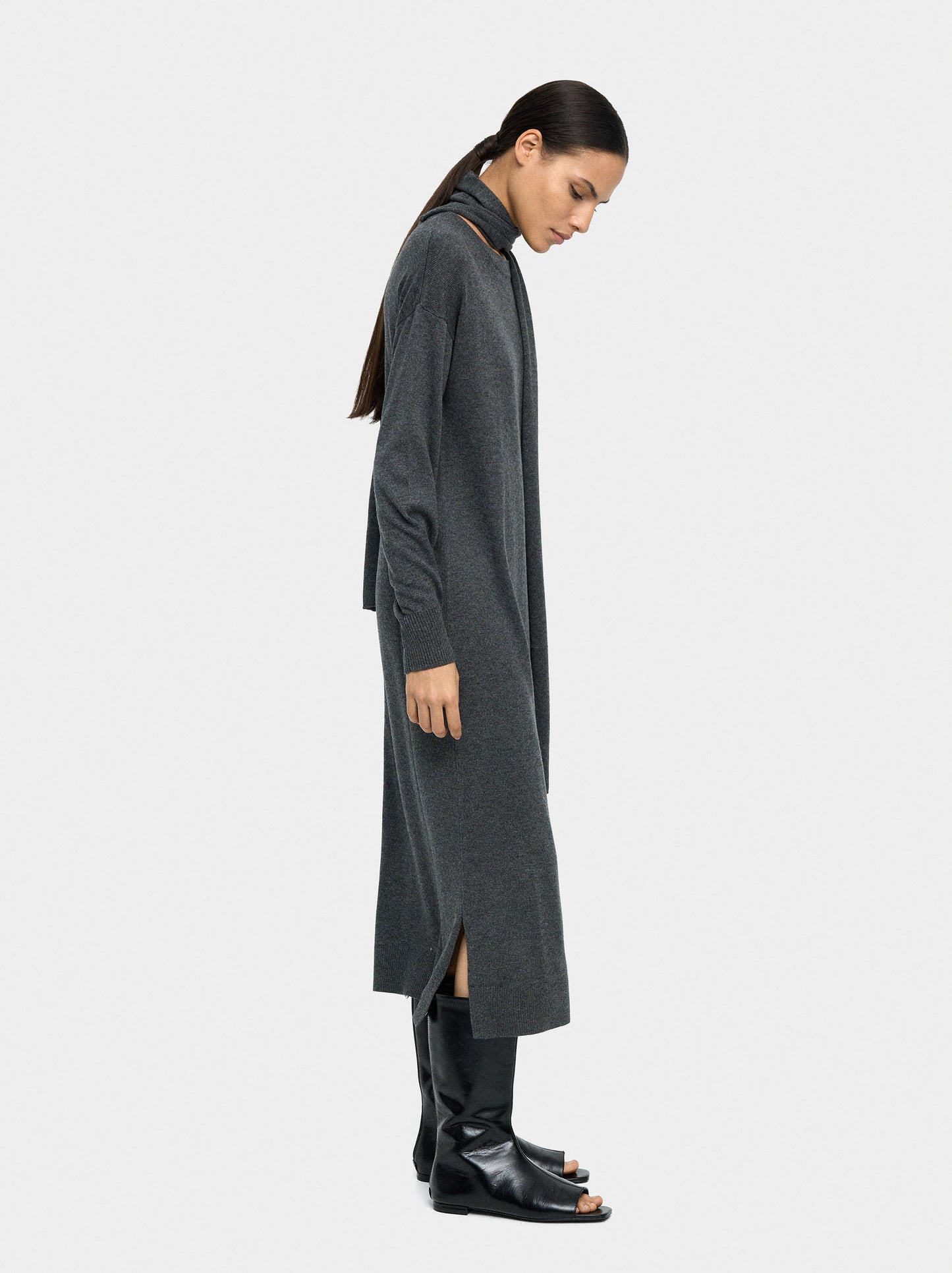 Midi Knit Dress With Scarf