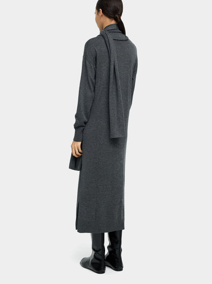 Midi Knit Dress With Scarf