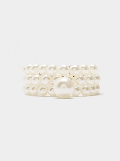 Set Of Elastic Bracelets With Pearls