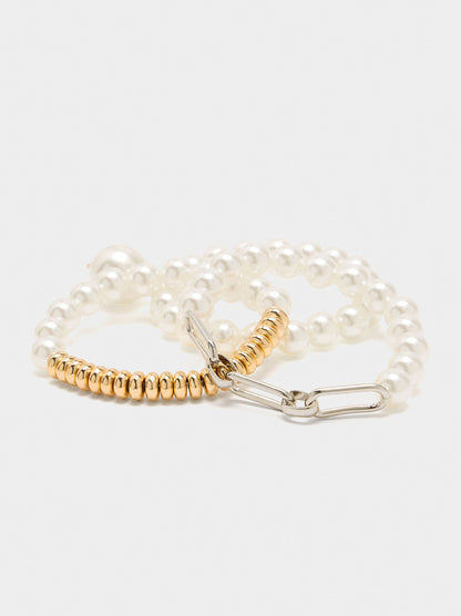 Set Of Elastic Bracelets With Pearls