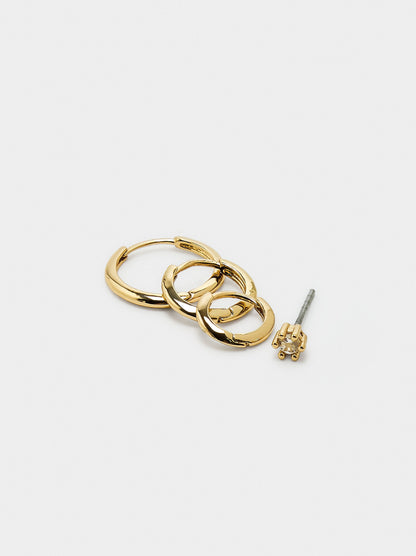 Set Of Hoop Earrings And Stud With Zirconia
