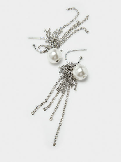 Hoop Earrings With Chains And Pearls