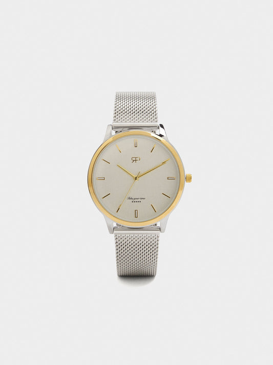 Bicolor Watch With Stainless Steel Metal Mesh