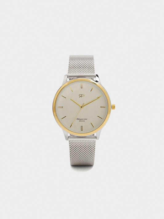 Bicolor Watch With Stainless Steel Metal Mesh
