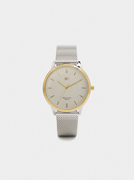 Bicolor Watch With Stainless Steel Metal Mesh