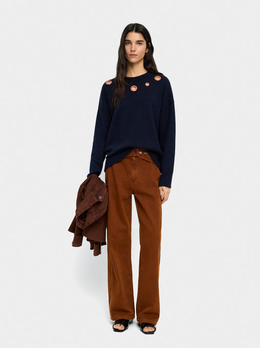 Knit Sweater With Eyelets