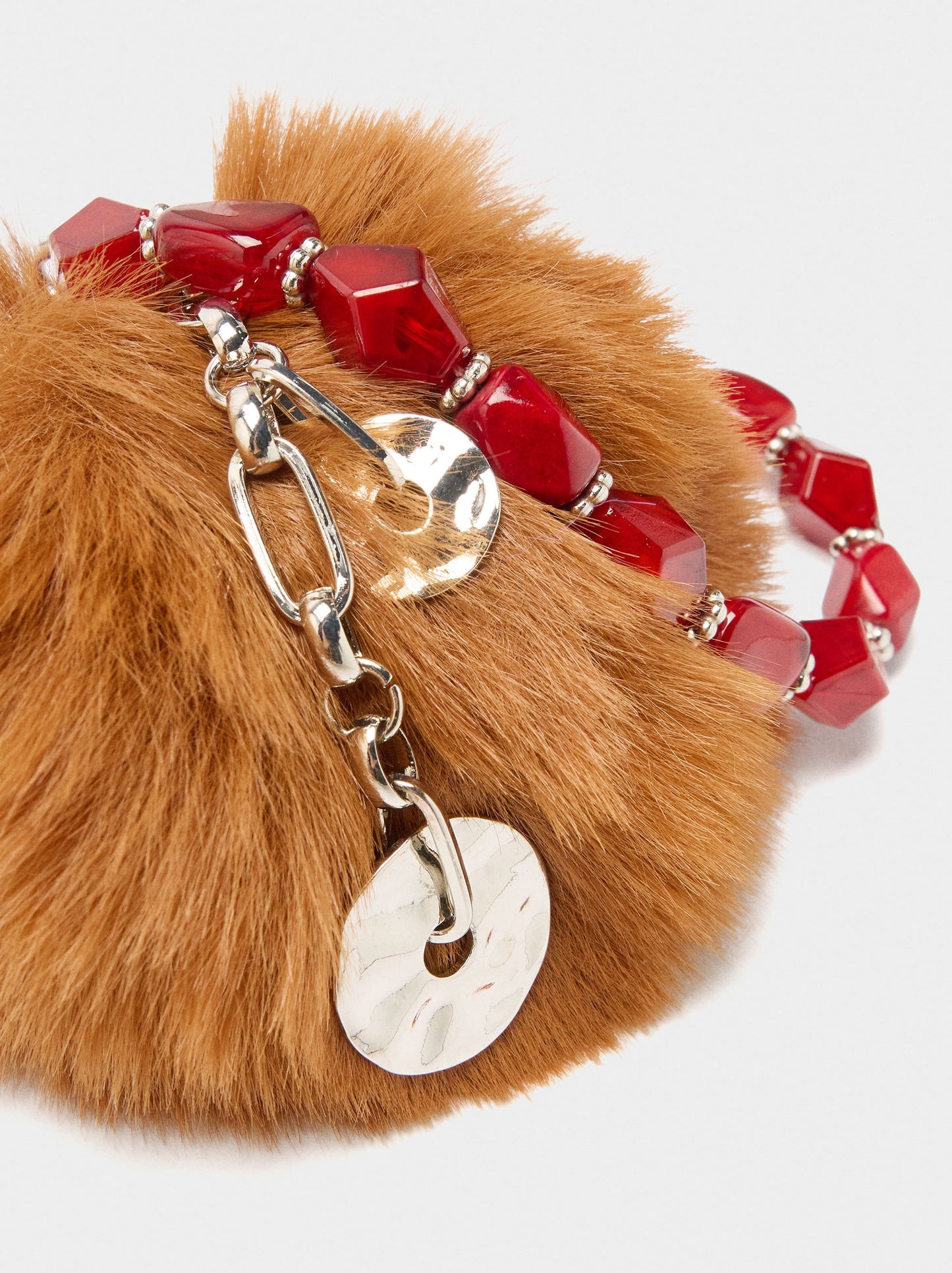 Keychain Charm Pompom With Faceted Beads