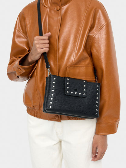 Double Crossbody Bag With Texture And Studs