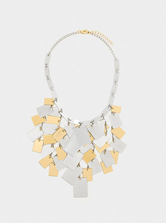 Long Bicolor Necklace With Multiple Squares