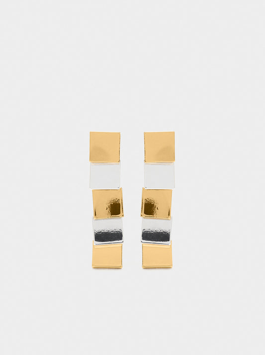 Long Bicolor Square Earrings