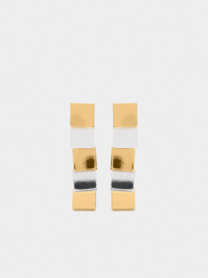 Long Bicolor Square Earrings