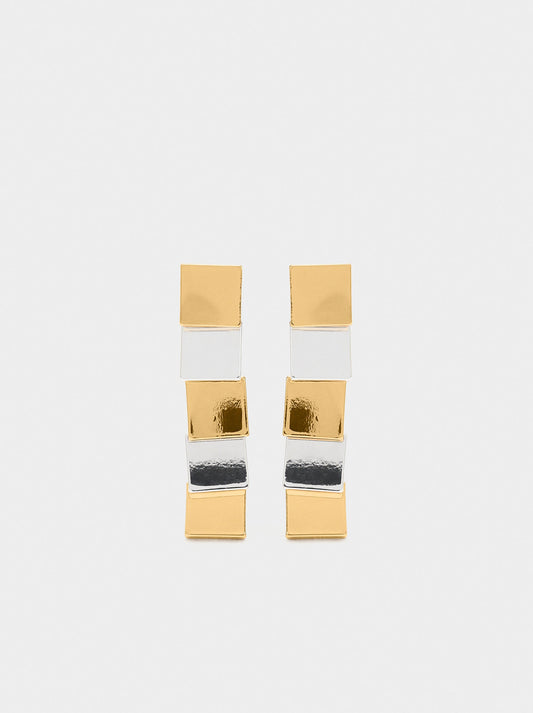 Long Bicolor Square Earrings