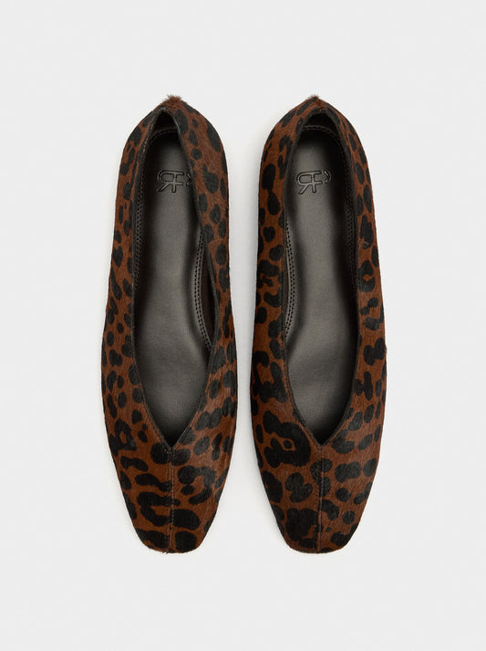 Leather Ballet Flats Printed With Animal Print