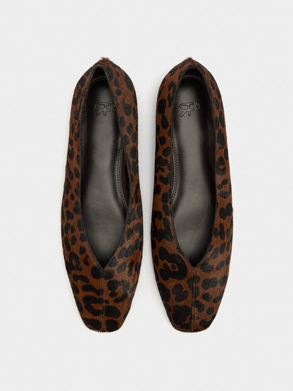 Leather Ballet Flats Printed With Animal Print