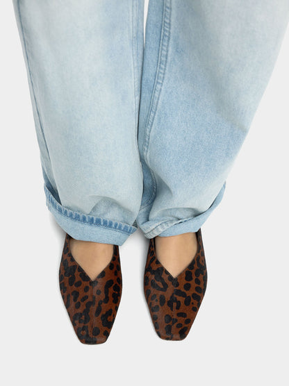 Leather Ballet Flats Printed With Animal Print