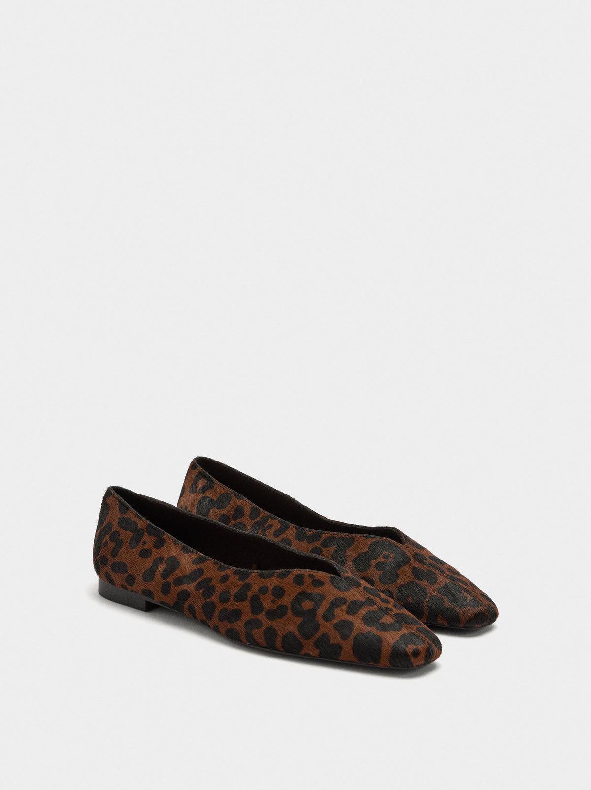 Leather Ballet Flats Printed With Animal Print