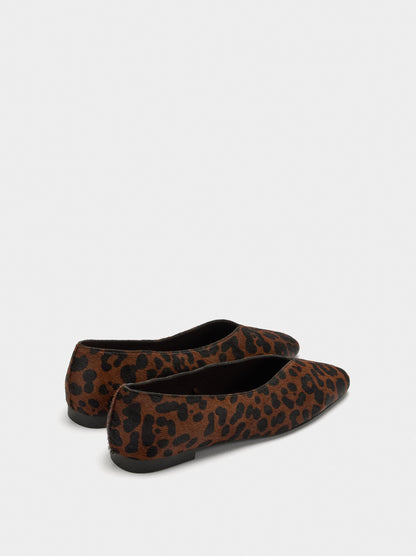 Leather Ballet Flats Printed With Animal Print